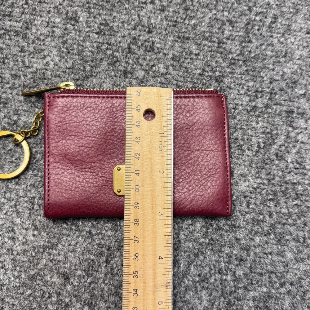 Lauren Ralph Lauren Card Holder Women One Size Burgundy Leather Key Ring Preppy